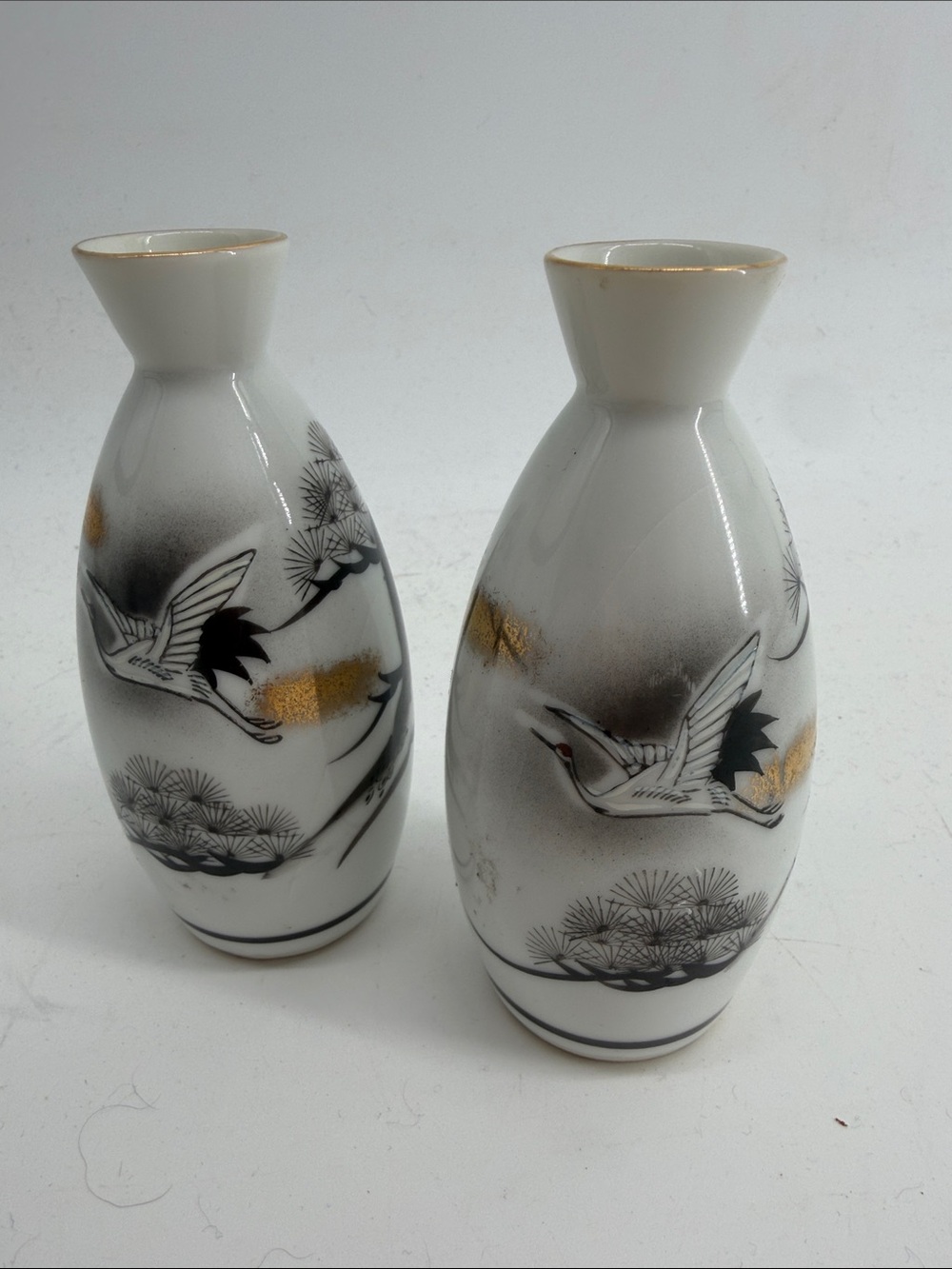 Vintage Japanese Porcelain Seji hand-painted sake pair of bottles